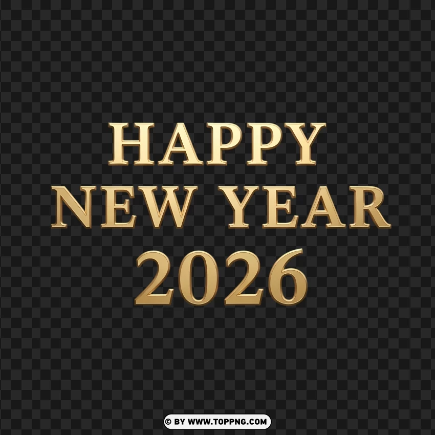 Classic Happy New Year 2026 Font Design PNG Transparent Background