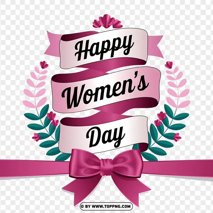 Happy Womens Day With Pink Ribbon PNG Transparent Background