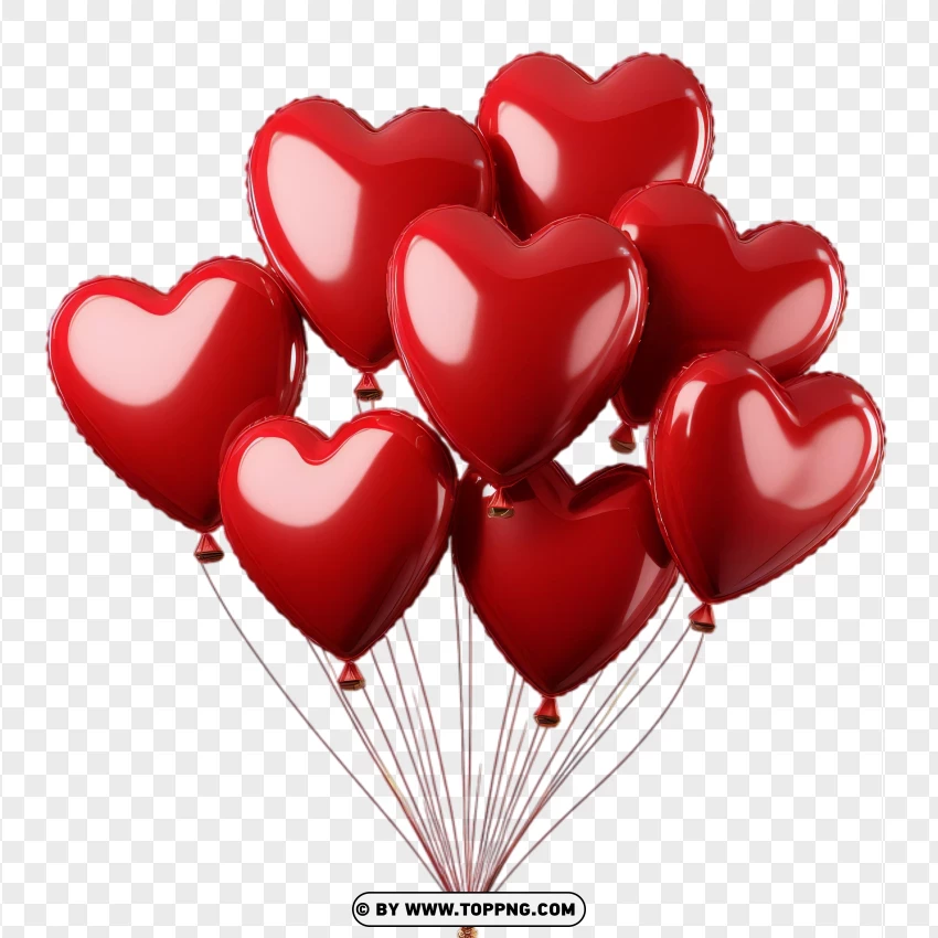 Classic Red Heart Balloon Cluster For Valentines Celebrations PNG Transparent Background