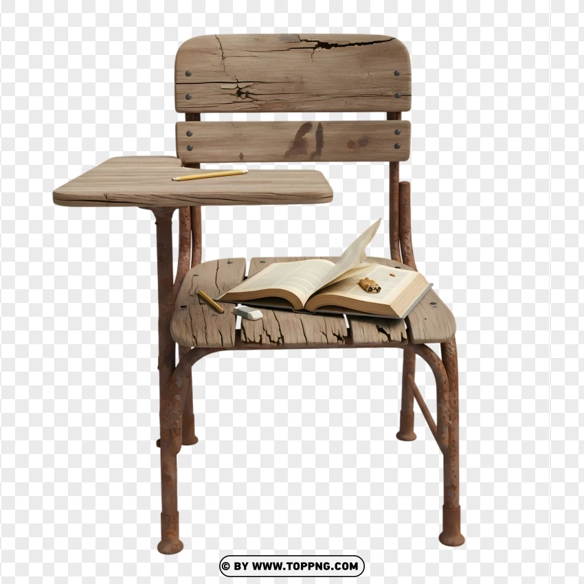 Classic School Desk With Decayed Materials And Supplies PNG Transparent Background