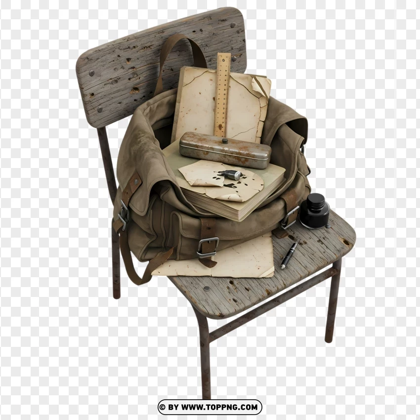 Classic Study Chair With Moldy Cloth And Aged Paper PNG Transparent Background