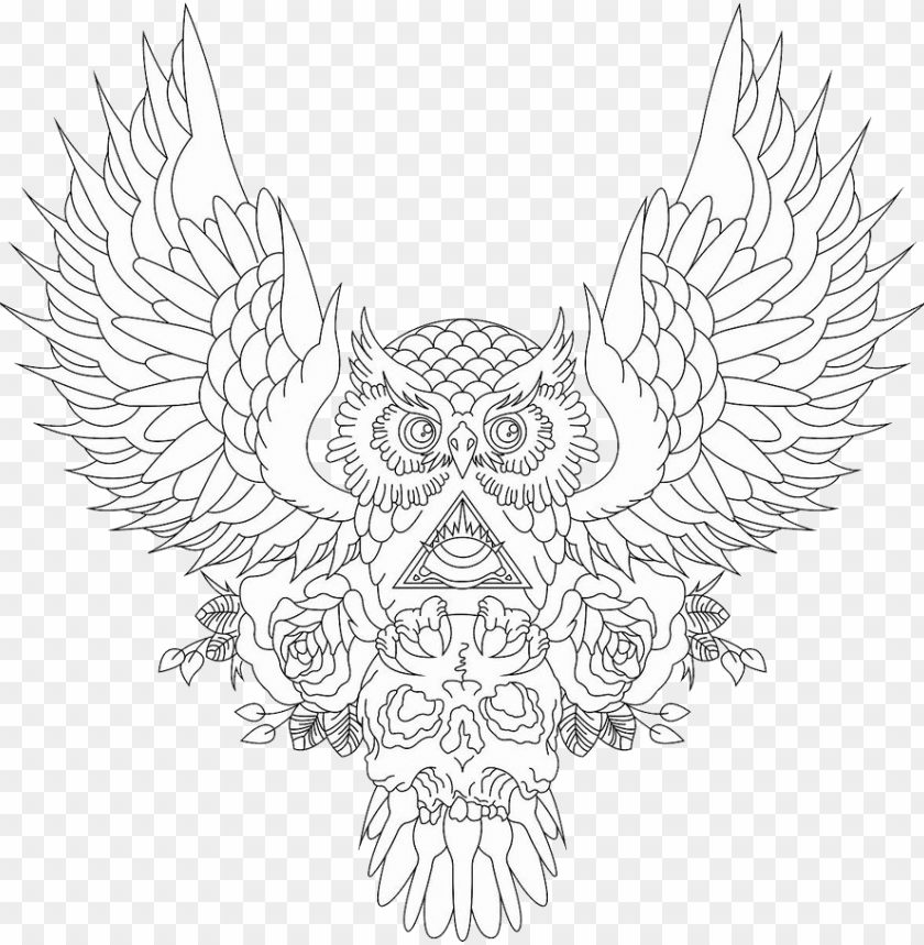 clip art drawing tattoo pinterest tattoos - owl and skull tattoo outline  PNG image with transparent background | TOPpng