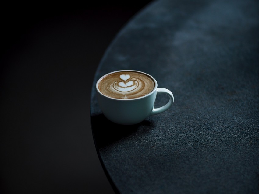 coffee, cup, table, minimalism, dark