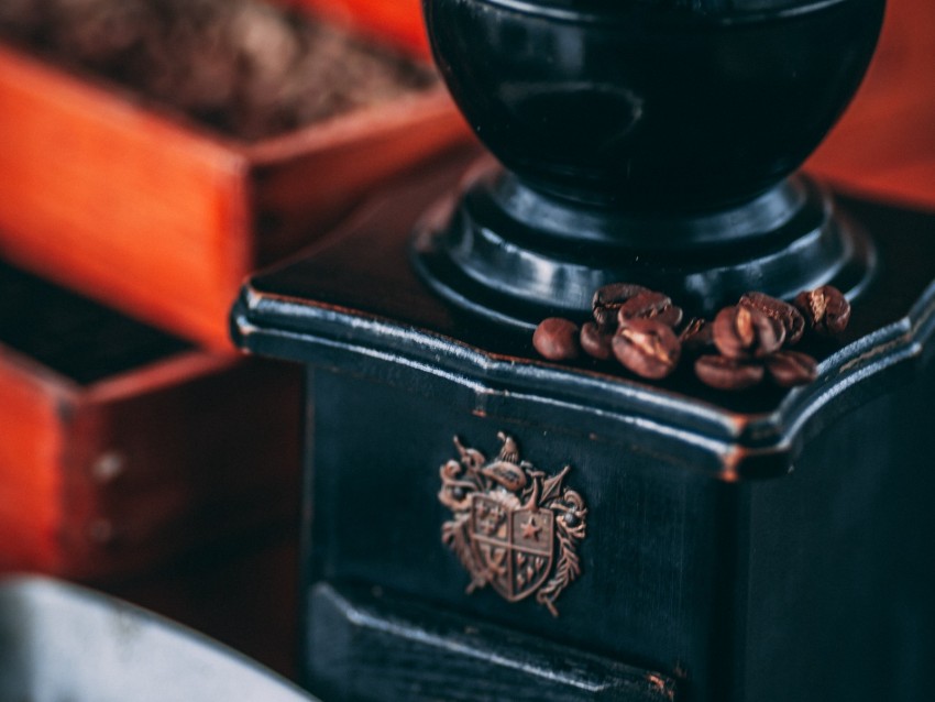 coffee grinder, coffee, grains, black