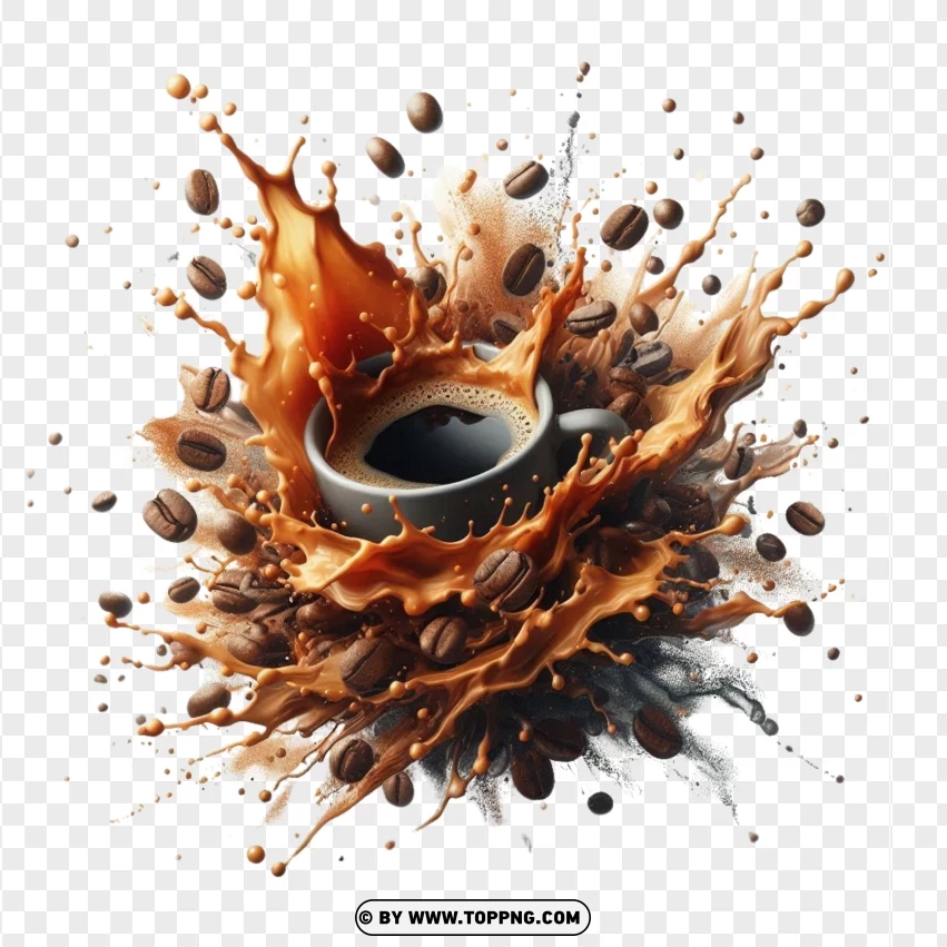 Coffee Splash With Beans PNG Transparent Background