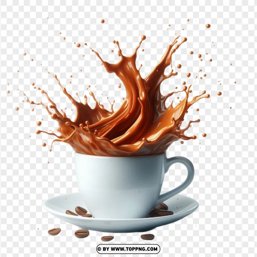 Coffee Splash With Beans PNG Transparent Background