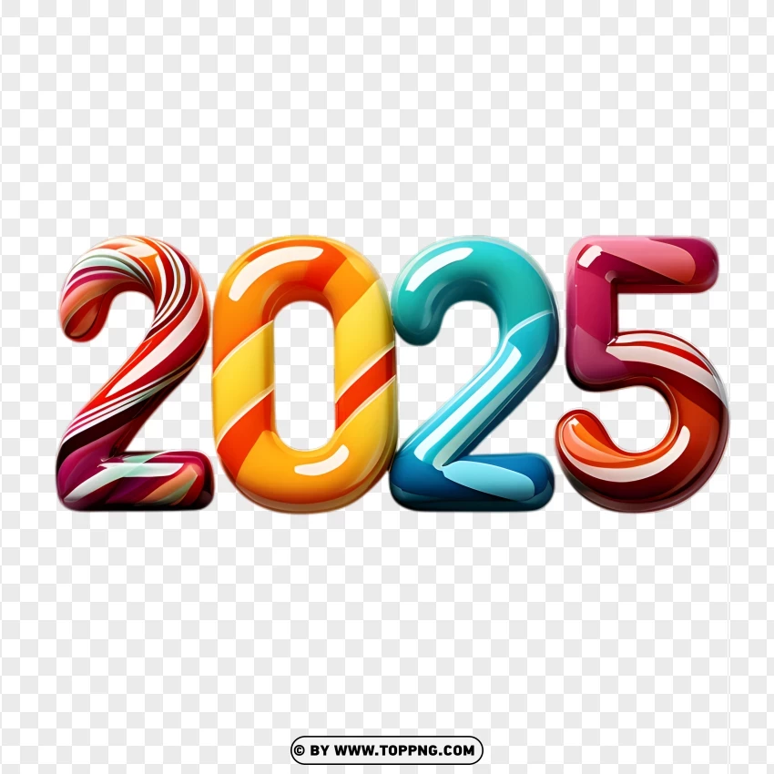 Colorful 2025 New Year Text Design PNG Transparent Background