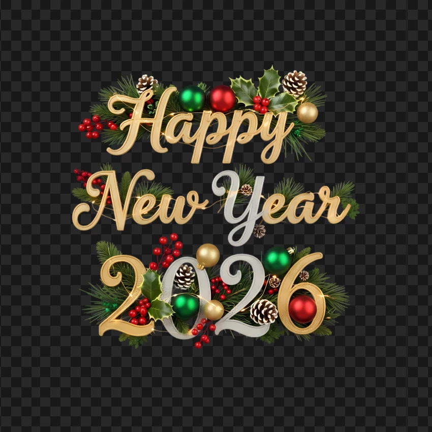 Colorful 2026 Png typography for Christmas and New Year greeting