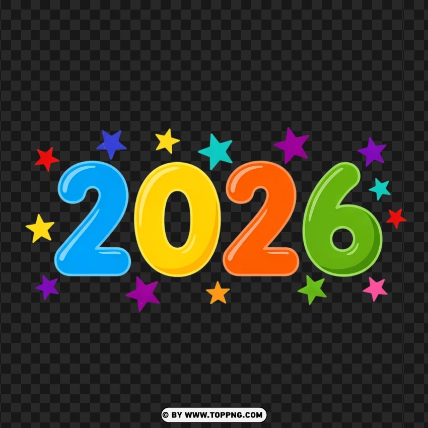 Colorful 2026 Design With Stars PNG Transparent Background