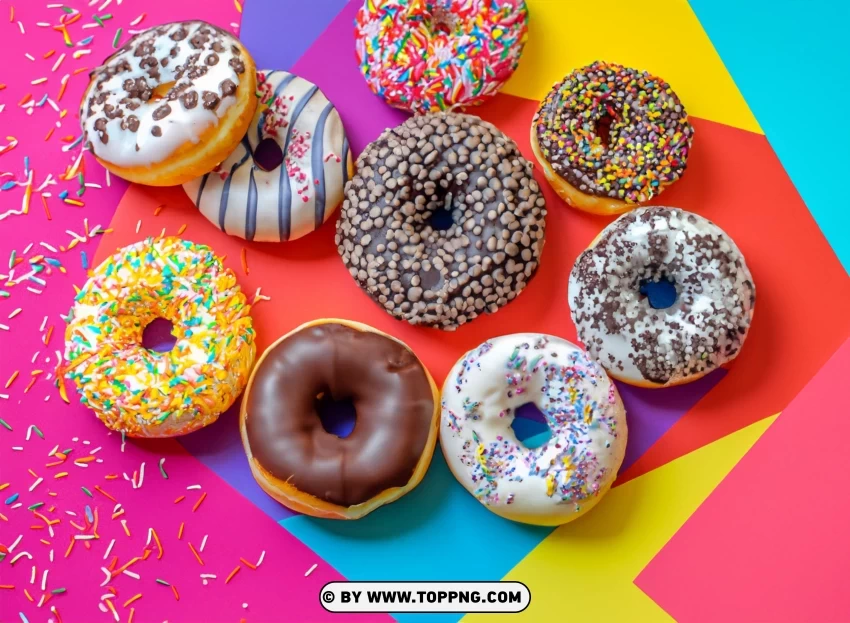 Colorful Assorted Donuts on Multicolored Surface Sweet Concept Photo HD