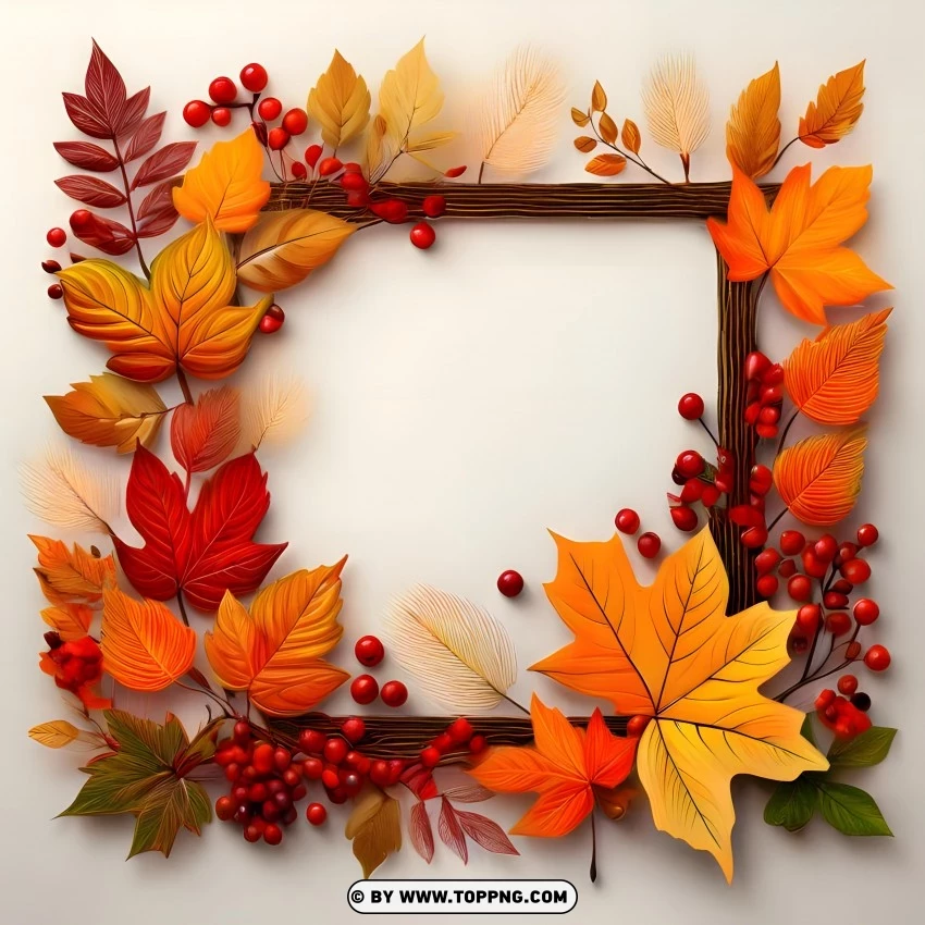 Colorful Autumn Leaves And Berries Border PNG Transparent Background