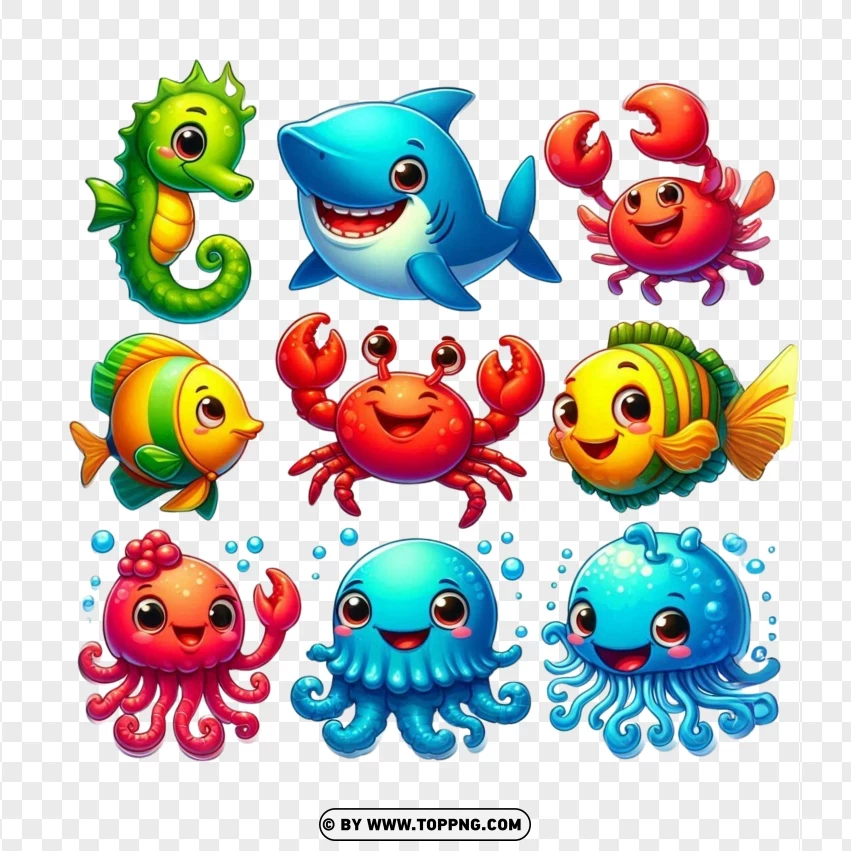 Sea Animals Clipart,Kawaii Sea Life ,Marine Life Clipart,fish, animal,ocean,underwater