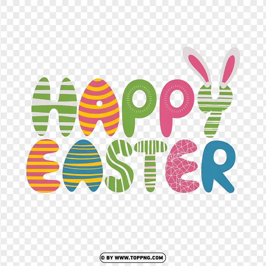 Happy Easter Text With Bright Colors PNG Transparent Background