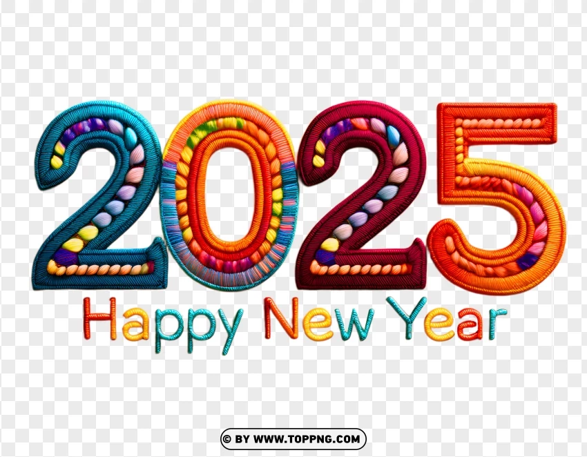 Colorful Embroidery Style 2025 New Year Design PNG Transparent Background