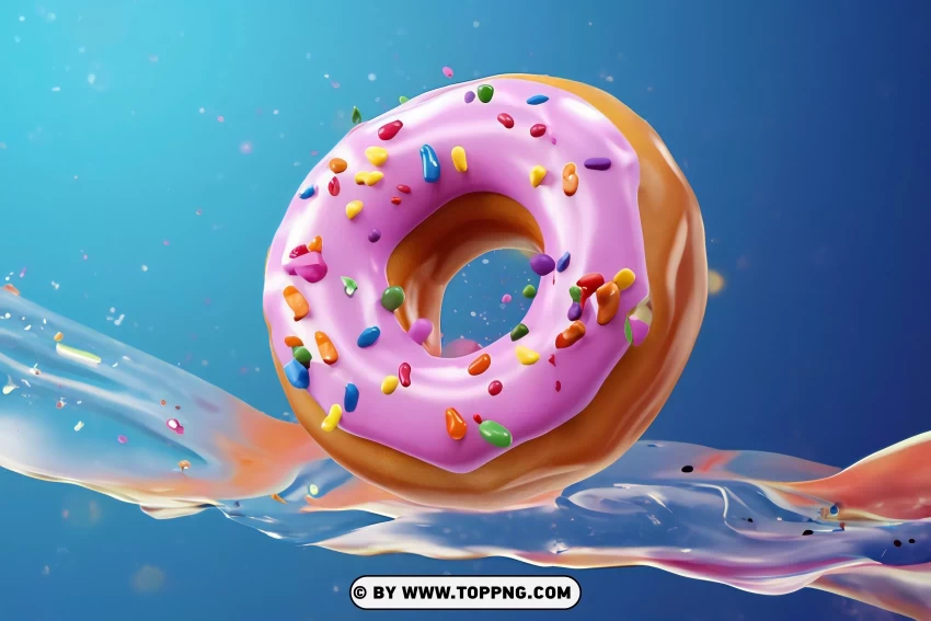 Colorful Glazed Donuts With Splashes On Blue Background
