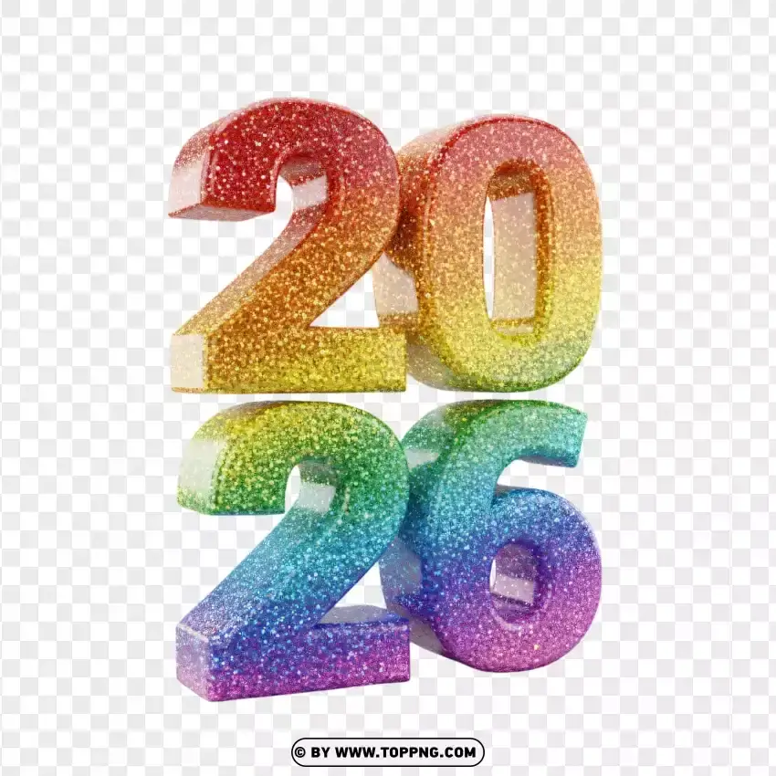 Colorful Glittered 2026 Celebration 3d Design PNG Transparent Background