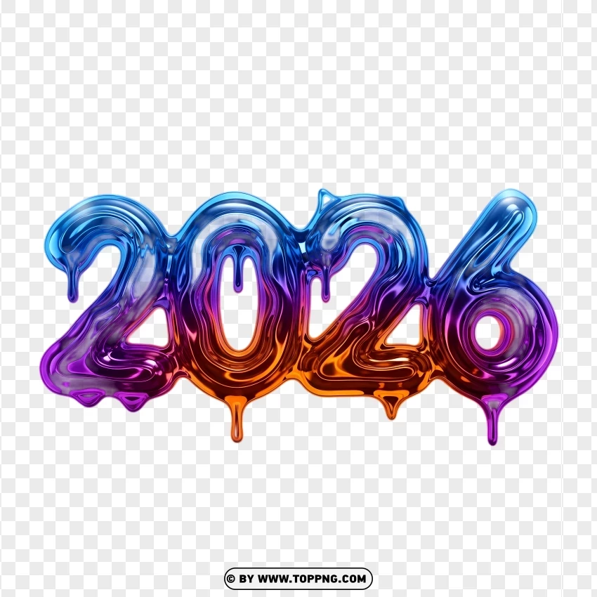 Colorful Liquid 2026 Typography PNG Transparent Background