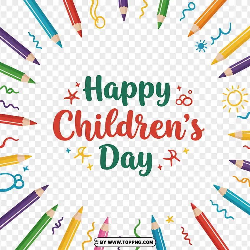 Happy Childrens Day With Colorful Crayons Design PNG Transparent Background