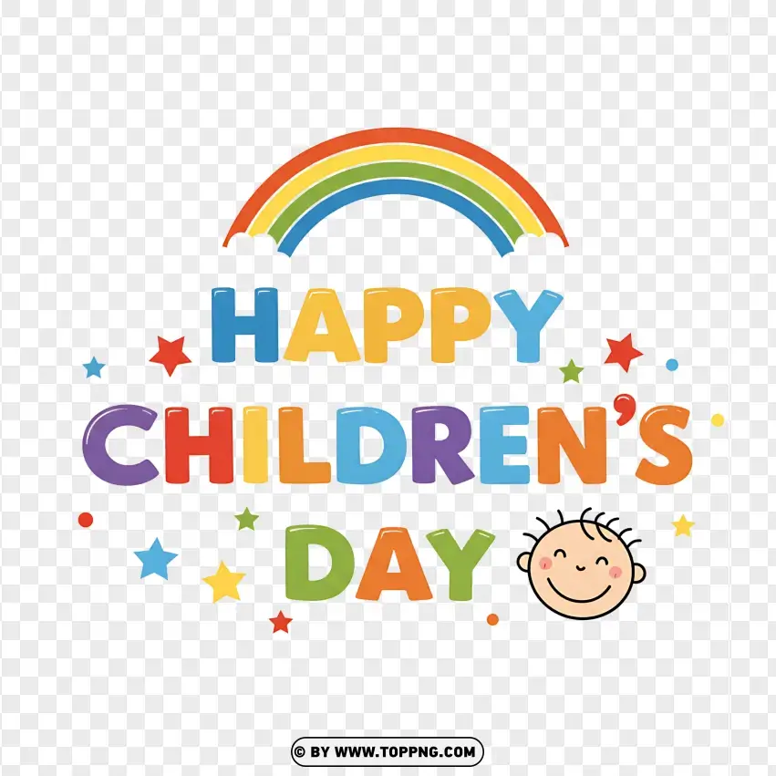 Happy Childrens Day With Rainbow And Smiley Face PNG Transparent Background