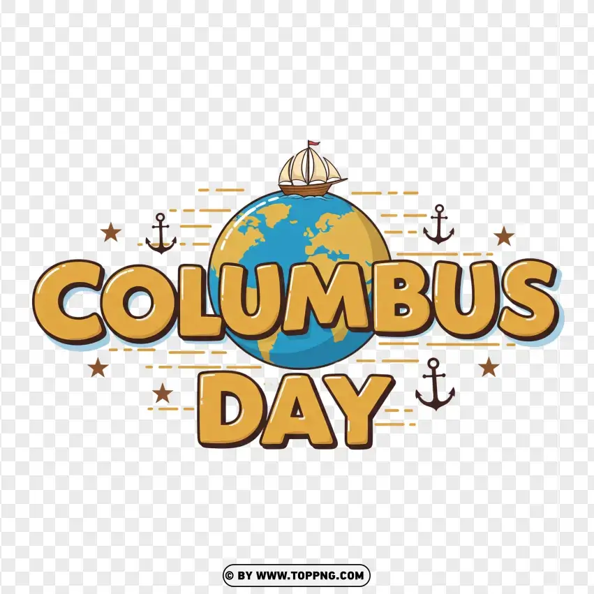 Columbus Day Cartoon Ship And Ocean Design PNG Transparent Background