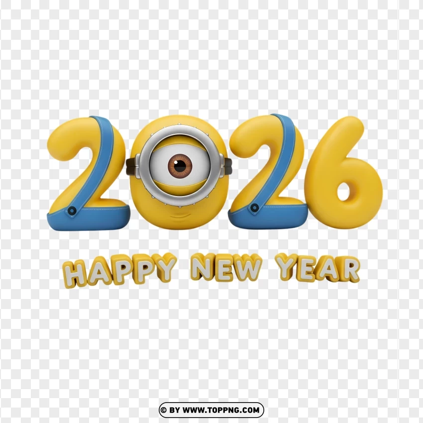 Minions Style 2026 New Year Celebration PNG Transparent Background
