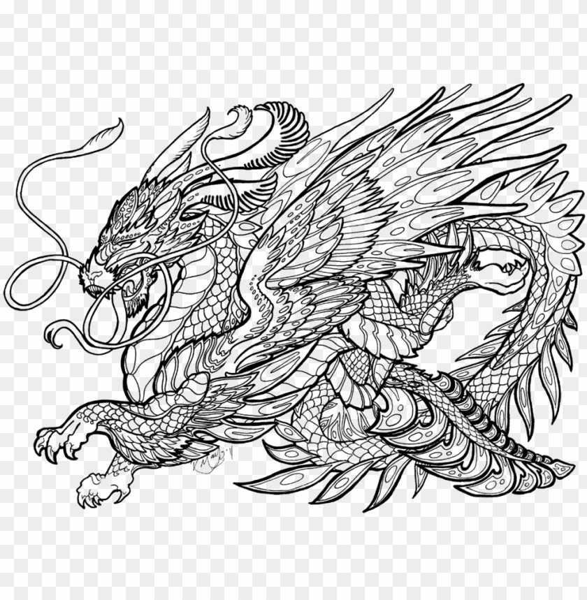 Complicated Dragon Coloring Pages - Complex Coloring Pages Of Dragons PNG Image With Transparent Background