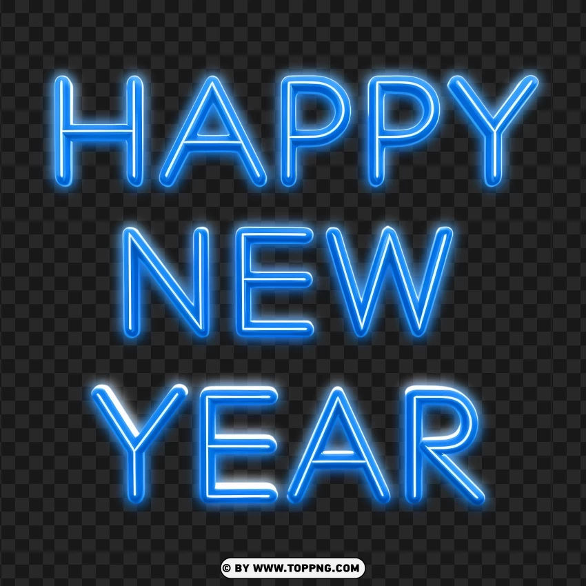 Cool Blue Neon Happy New Year Lettering Design PNG Transparent Background