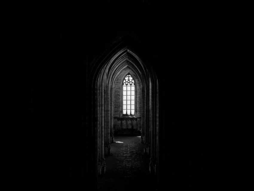 corridor, dark, window, arch, architecture