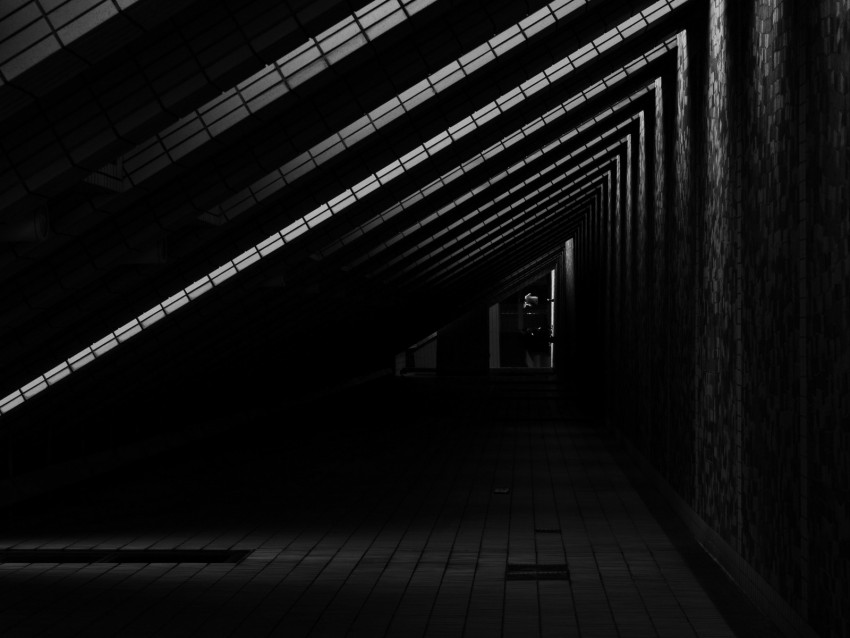 corridor, door, bw, architecture, building, dark