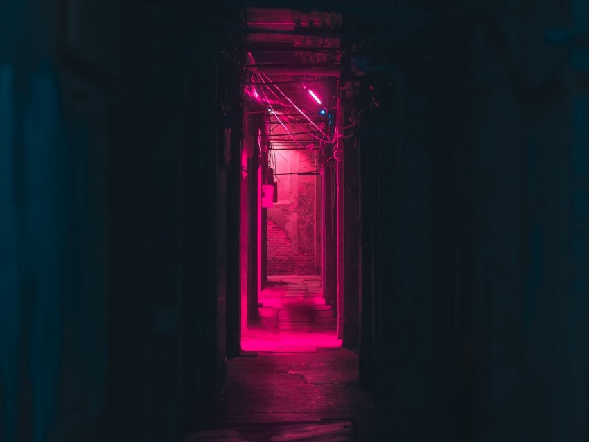 corridor, neon, dark, pink, light