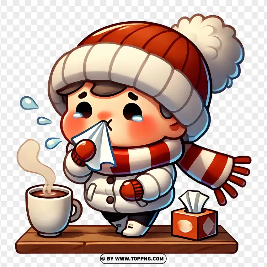 Coughing And Drinking Tea PNG Transparent Background