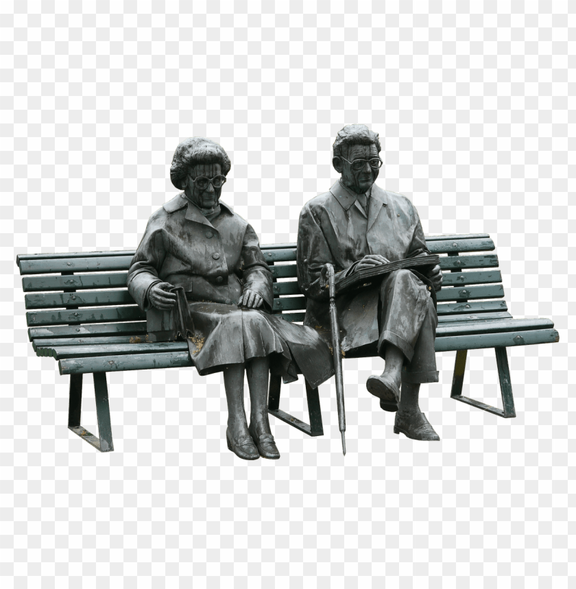 miscellaneous, art, couple old people sitting on a bench statue, 