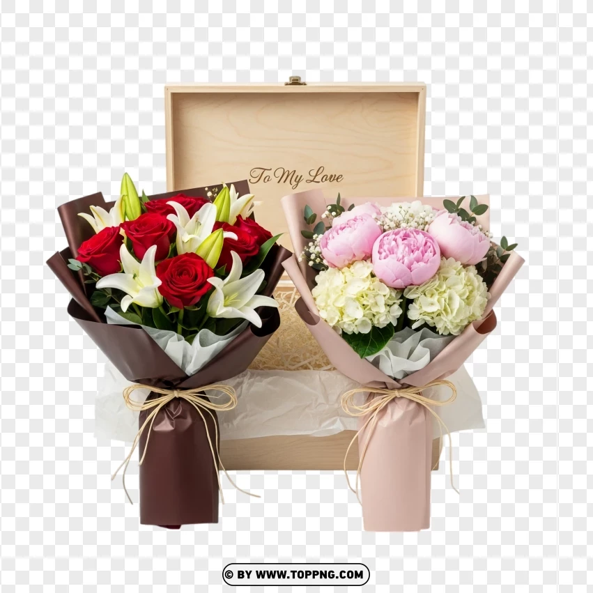 Couples Twin Bouquet Gift Box PNG Transparent Background