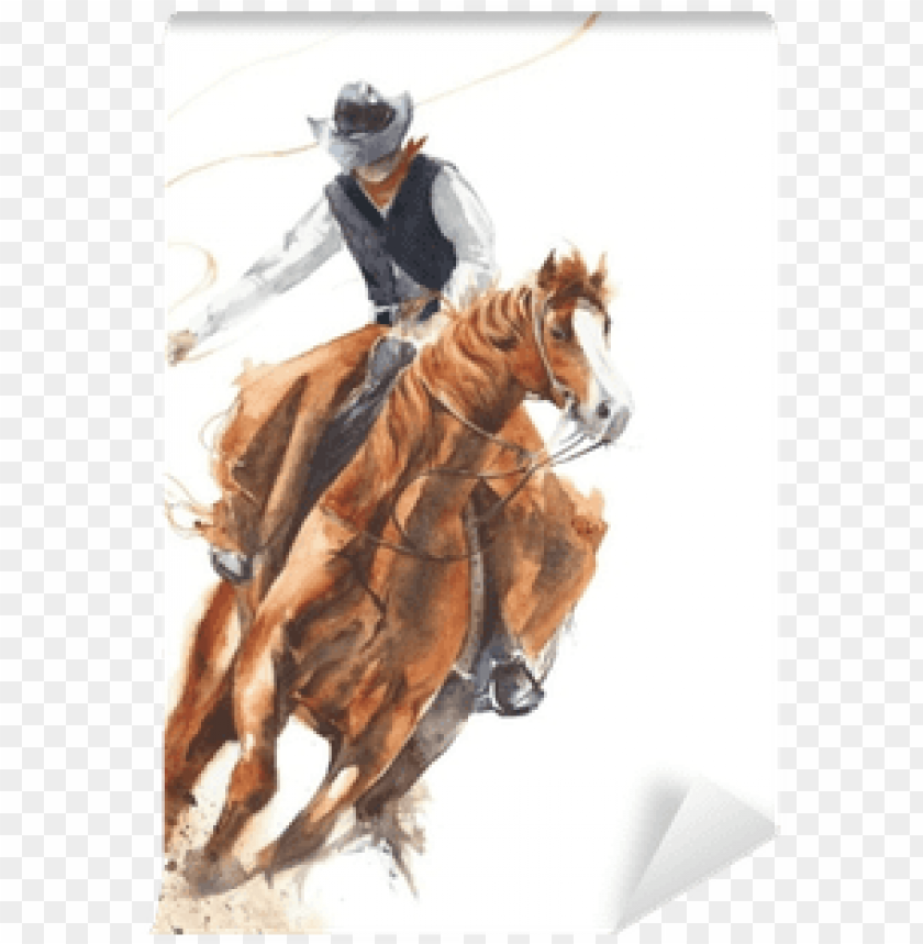 Cowboy Riding A Horse Ride Calf Roping Watercolor Painting Cowboy Riding Horse Painti PNG Image With Transparent Background@toppng.com