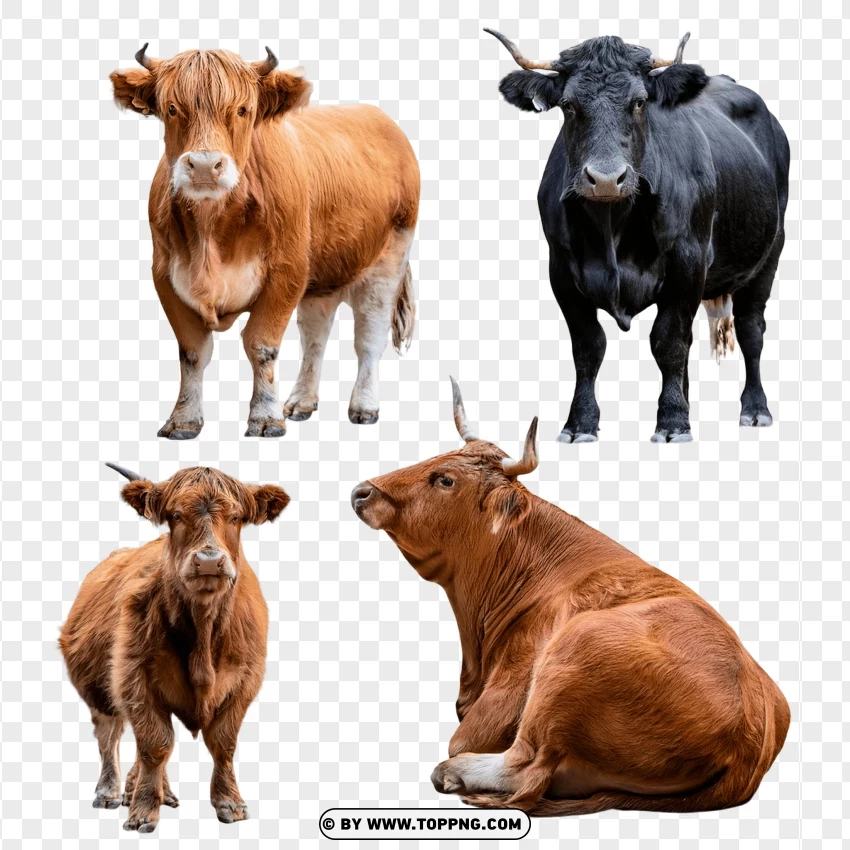 Cows And Calves Sitting And Standing Together PNG Transparent Background