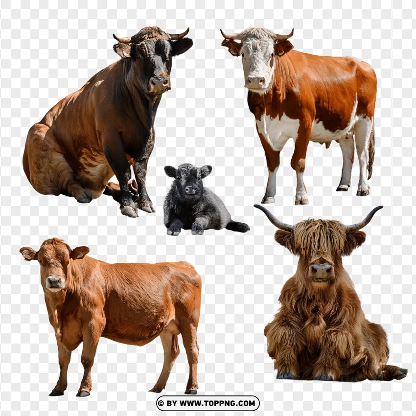 Group Of Cows Including Calves In Natural Setting PNG Transparent Background