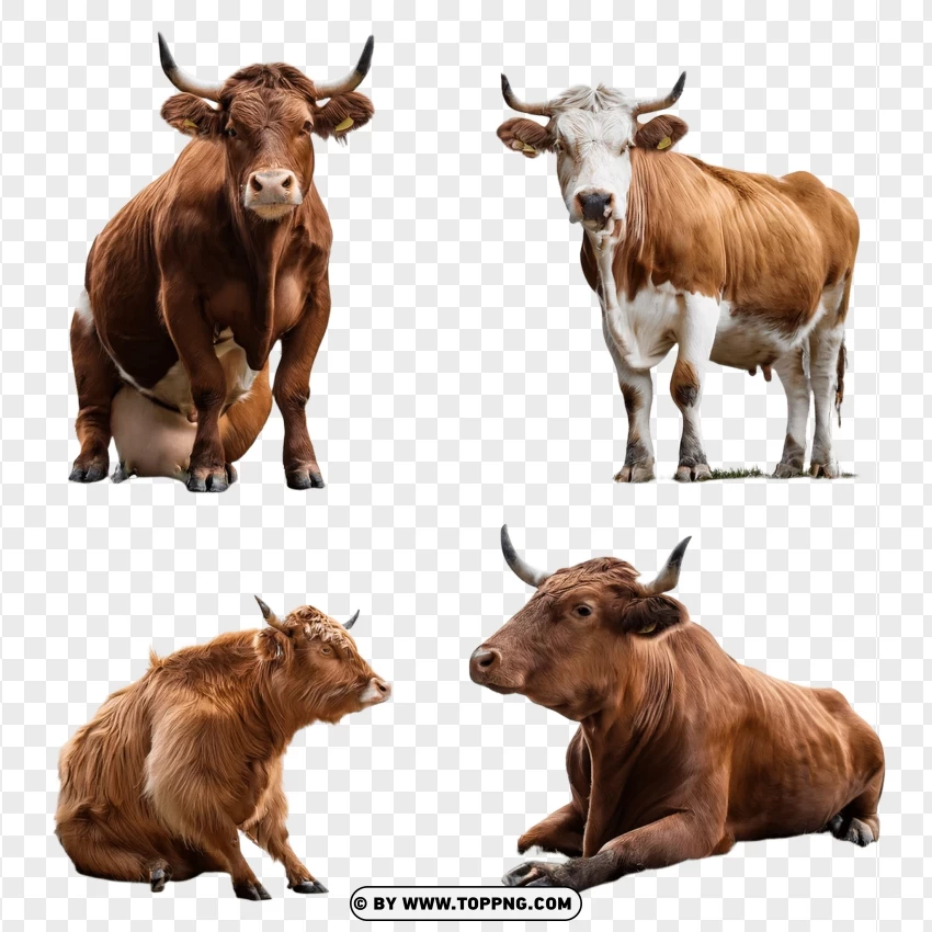 Two Cows In Relaxed And Standing Positions PNG Transparent Background