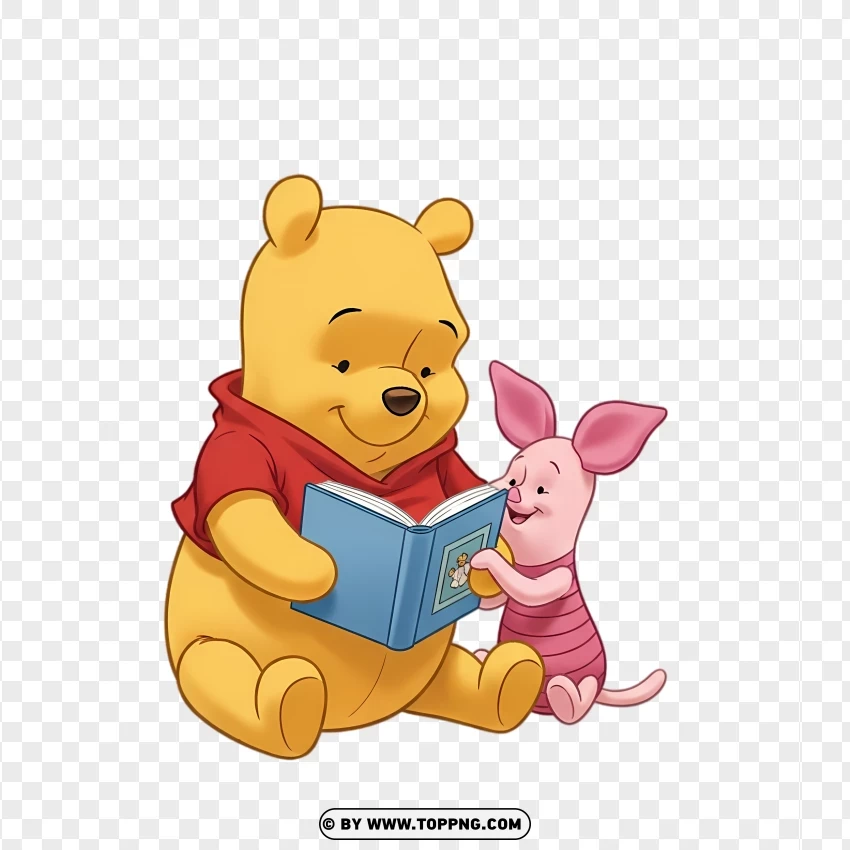 Cozy Pooh And Piglet Reading Storybook PNG Transparent Background