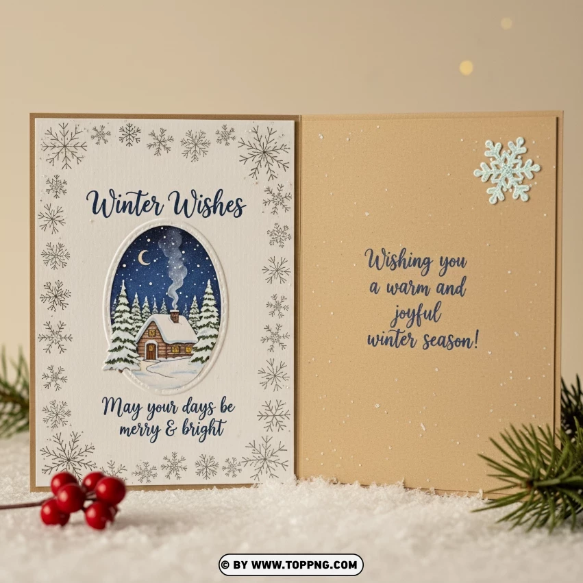 Cozy Winter Wishes Card With Handwritten Message PNG Transparent Background