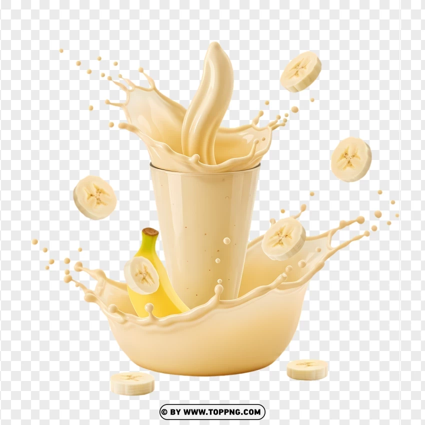 Creamy Banana Milk Splash Motion PNG Transparent Background