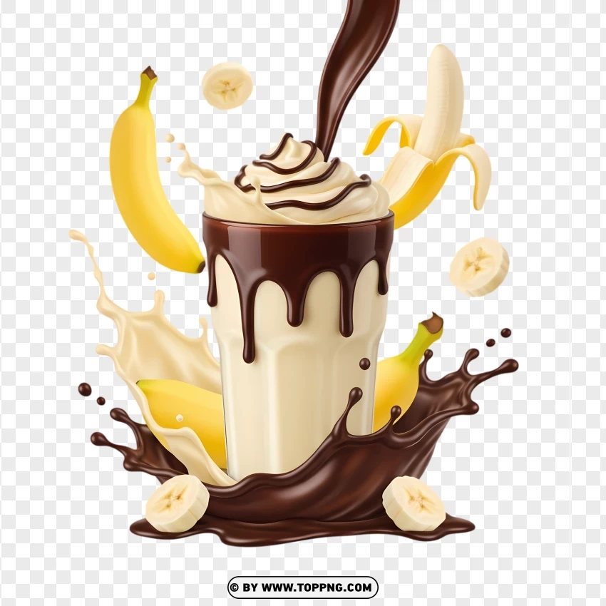 Creamy Banana Shake With Chocolate Drip PNG Transparent Background