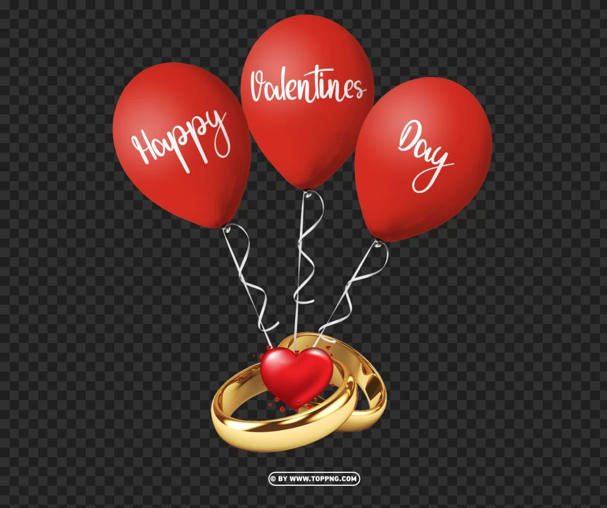 creative happy valentines day balloon with golden wedding rings png - Image ID 488972