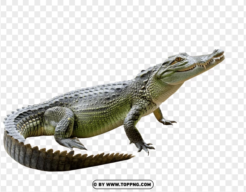 Green Crocodile Standing And Looking Alert PNG Transparent Background