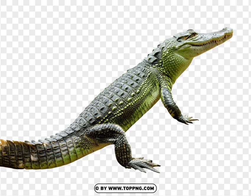 Green Crocodile In Natural Walking Pose PNG Transparent Background