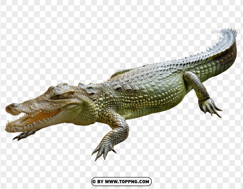 Green Crocodile Walking With Open Mouth PNG Transparent Background