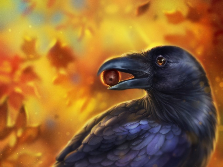 Crow Bird Art Beak Acorn Leaves Background Toppng - brawl star falcon crow