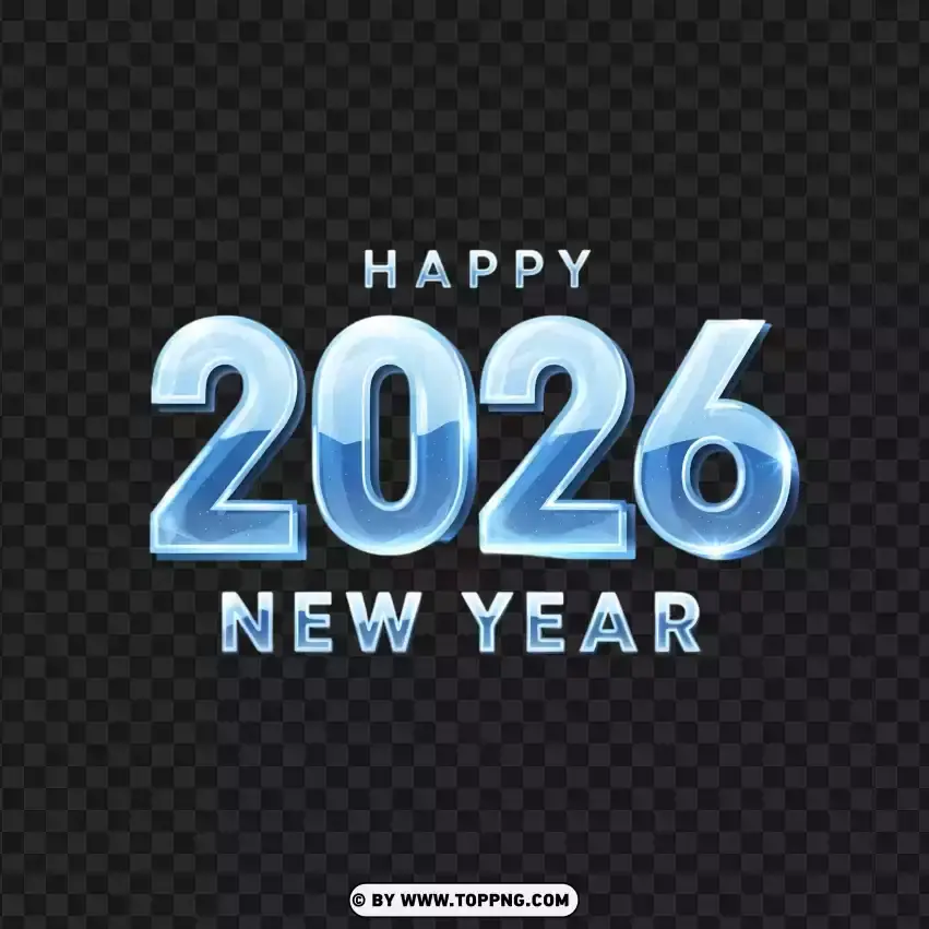 Crystal Ice Blue 2026 Typography With Frosted Glow PNG Transparent Background