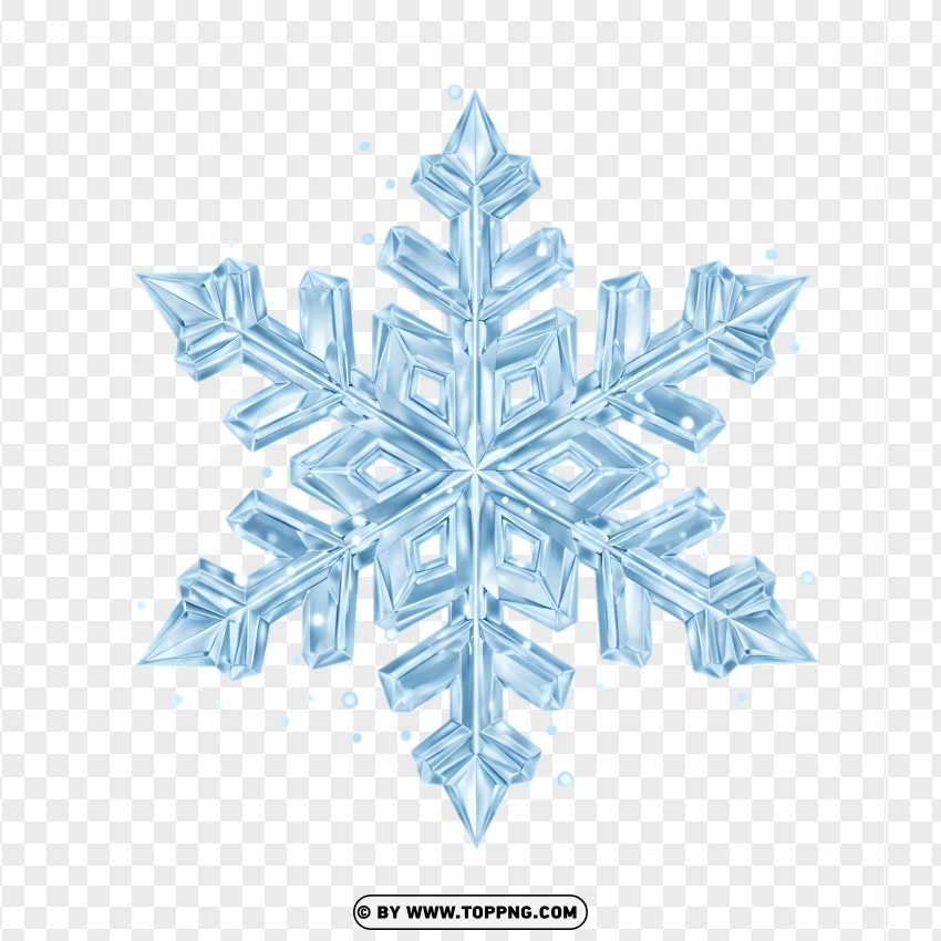 Crystal Snowflake Emblem With Soft Snow-drop Scatter PNG Transparent Background