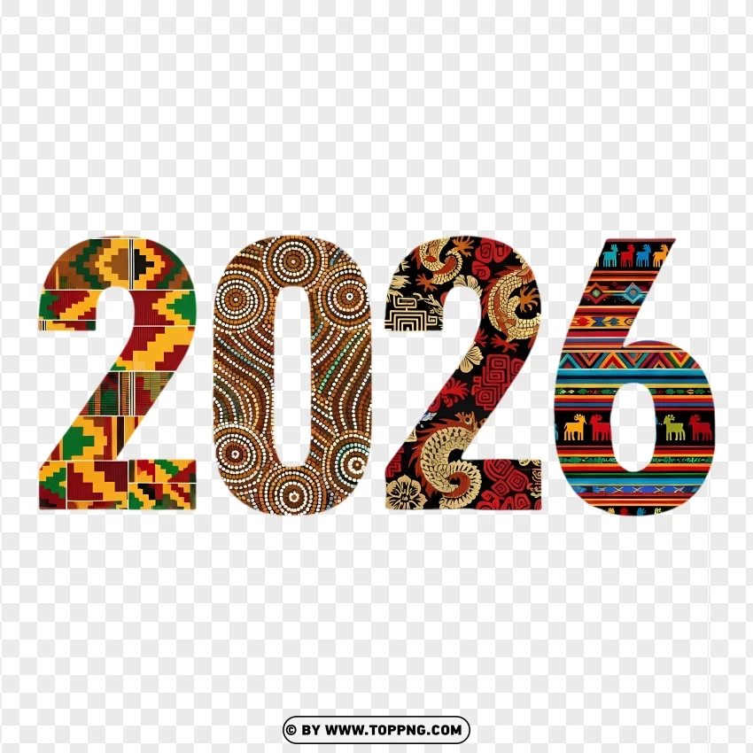 Cultural Mosaic 2026 Numbers With Ethnic Patterns PNG Transparent Background