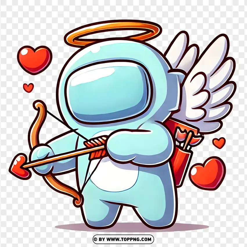 Among Us Cupid Character With A Bow And Heart PNG Transparent Background